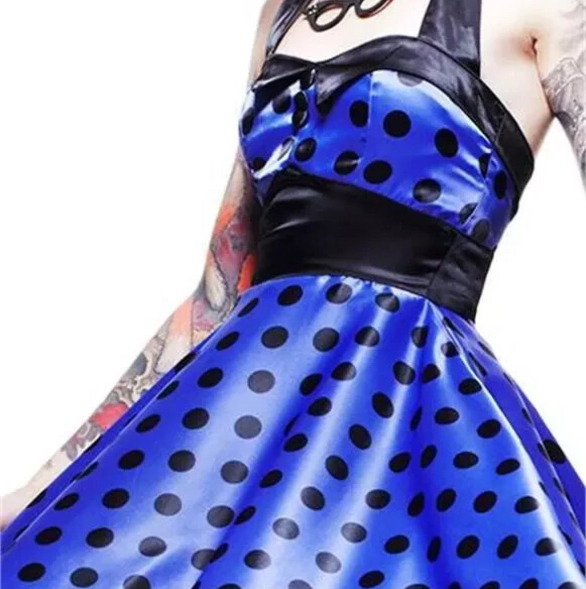 HELLBUNNY BLUE POLKADOT DRESS SZ L/14