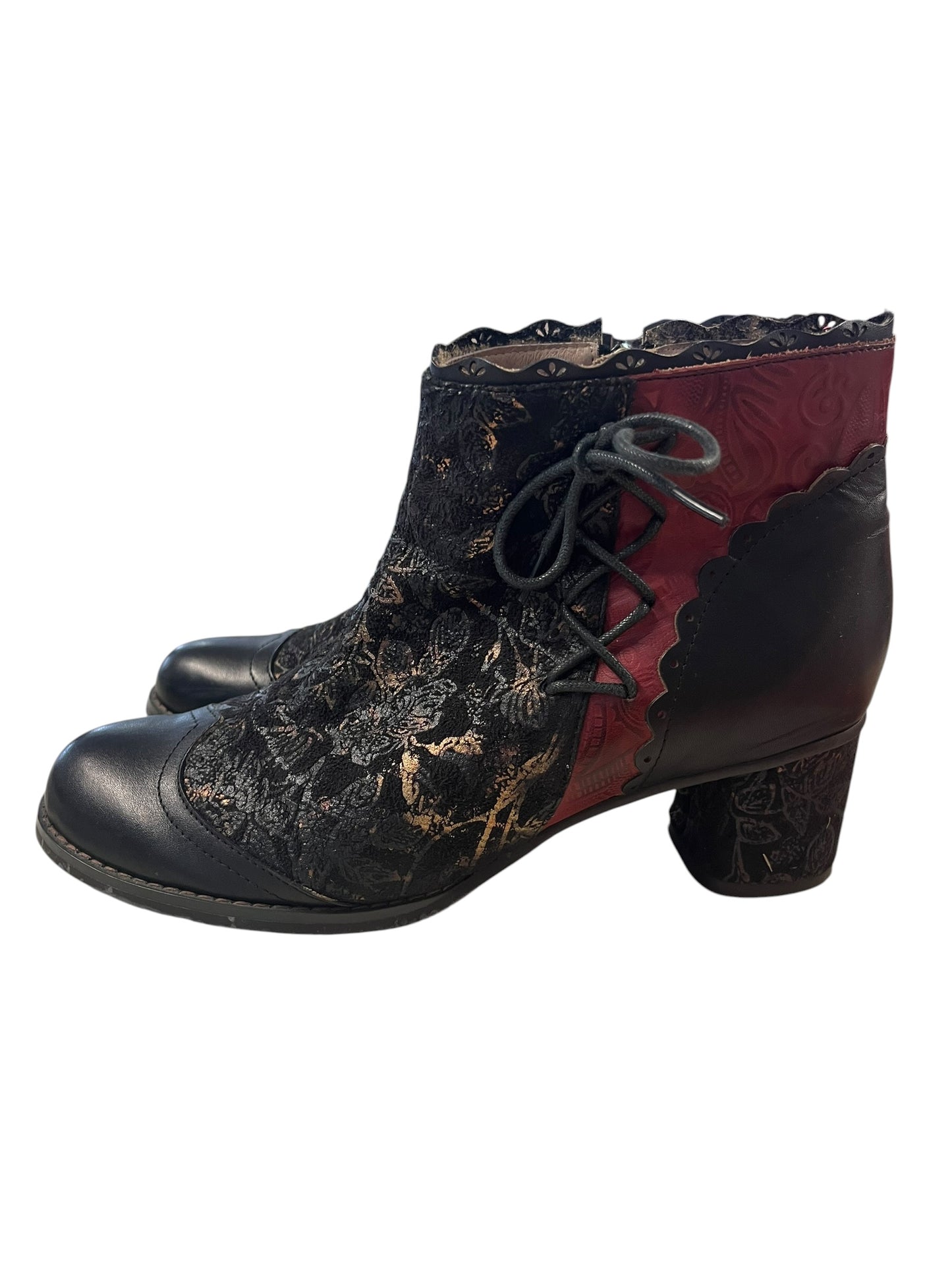 HELLIUM LEATHER BROCADE ANKLE BOOTS | 40