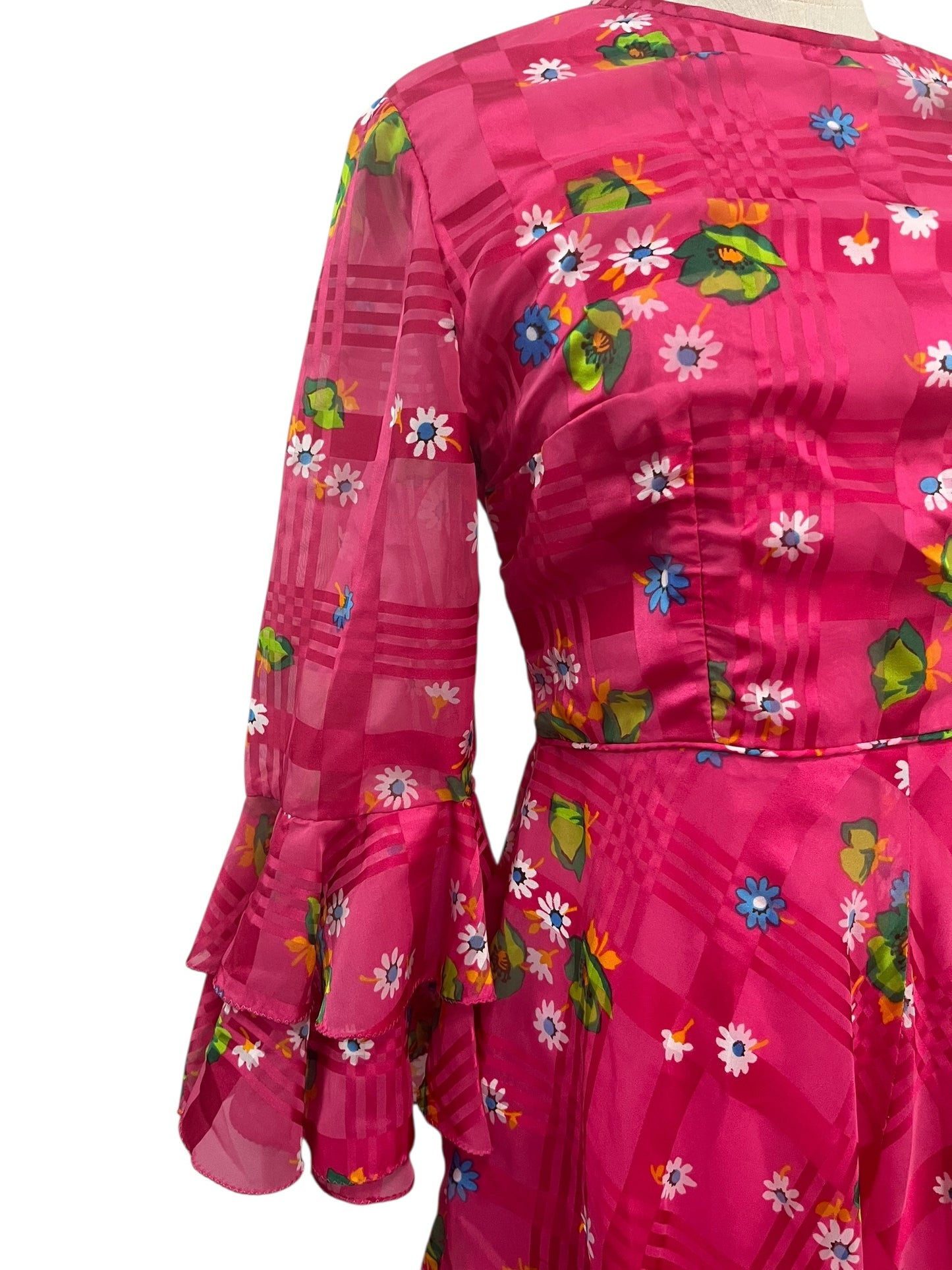 PINK DAISY RUFFLE 70S DRESS SZ 10