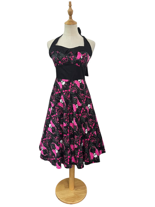 HELLBUNNY PINK BUTTERLY SKULL DRESS | 8