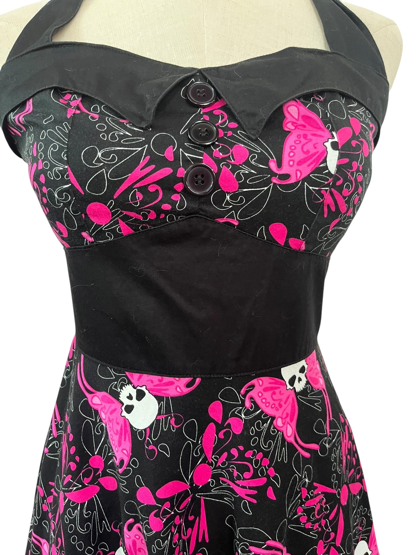 HELLBUNNY PINK BUTTERLY SKULL DRESS | 8
