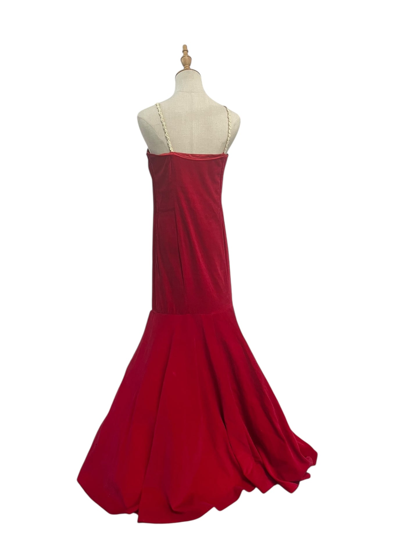 VINTAGE RED VELVET FISHTAIL DRESS SZ 10