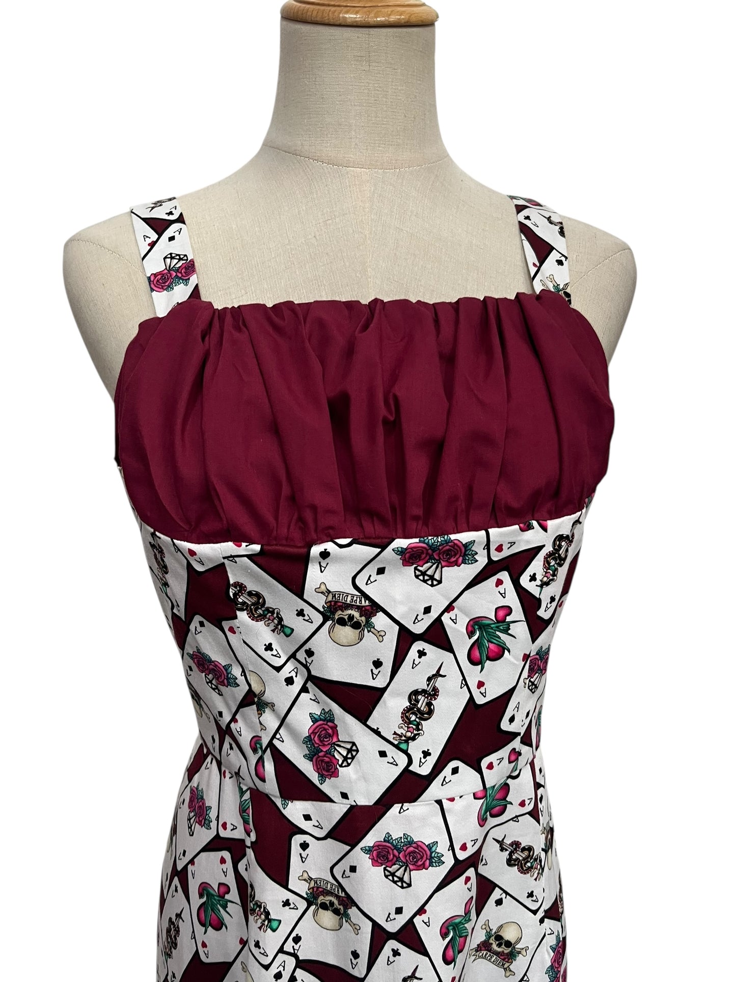 BURGUNDY CARD PRINT DRESS | 12