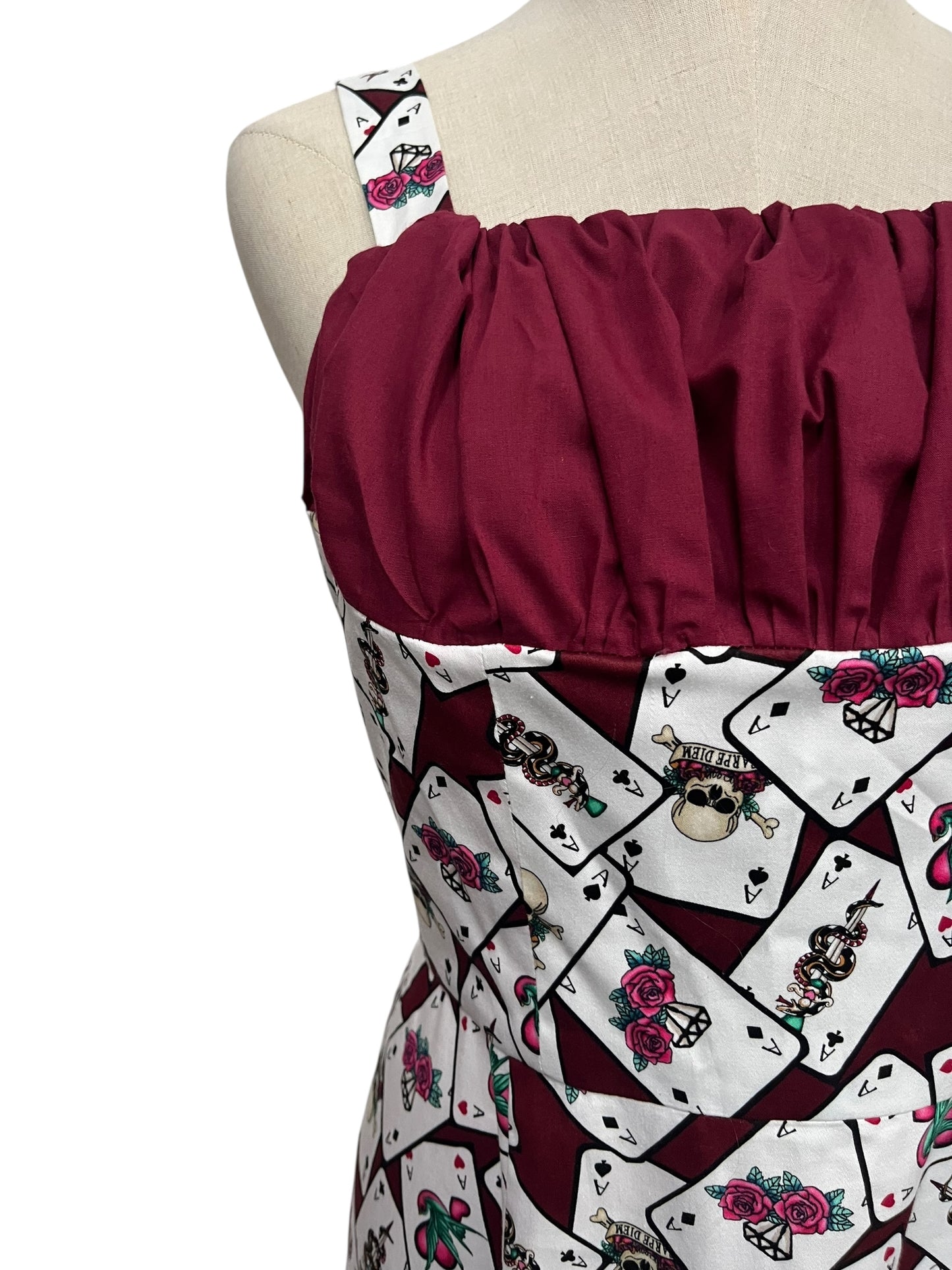 BURGUNDY CARD PRINT DRESS | 12