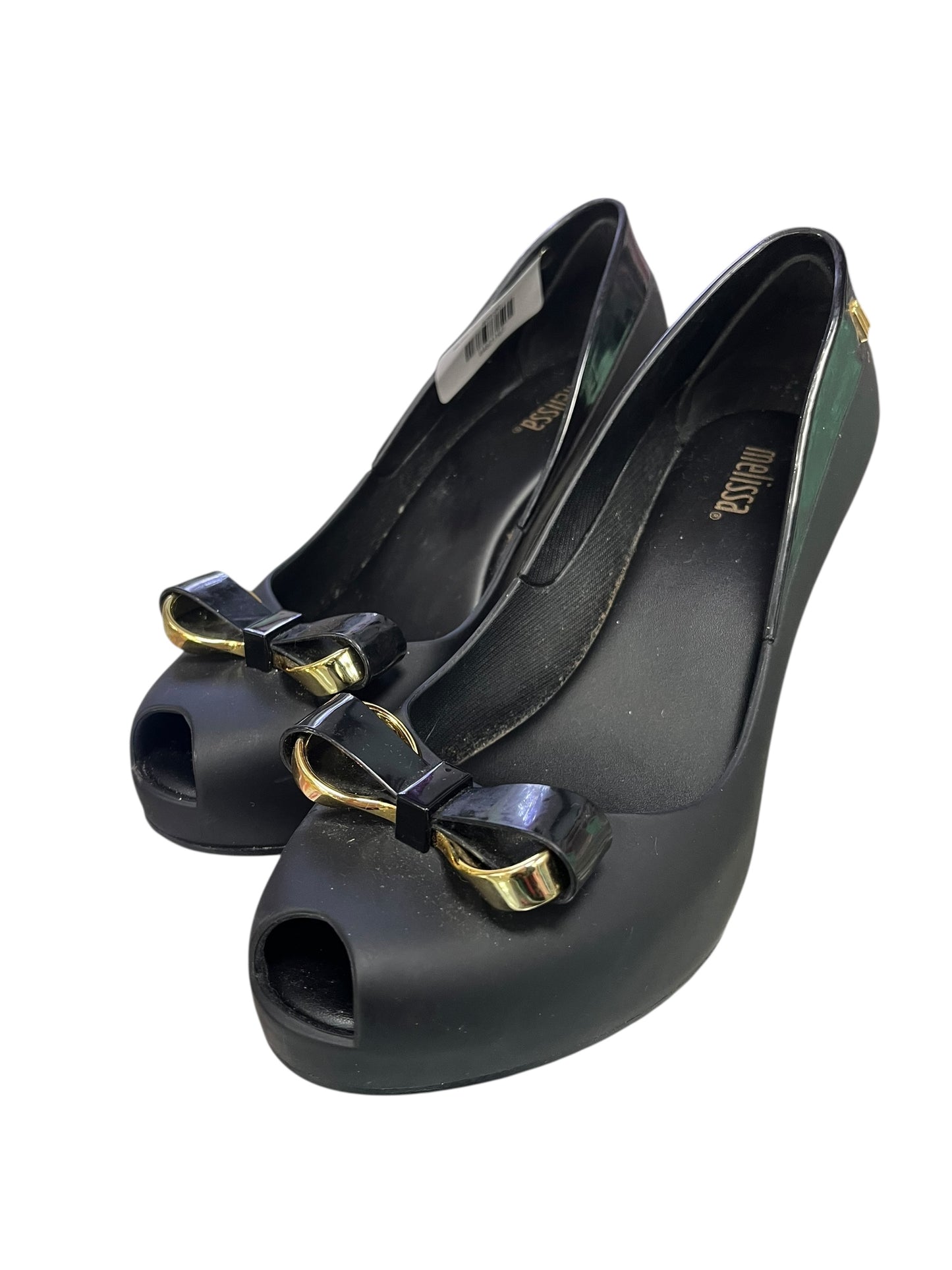 MELISSA GOLD & BLACK BOW WEDGES sz 7