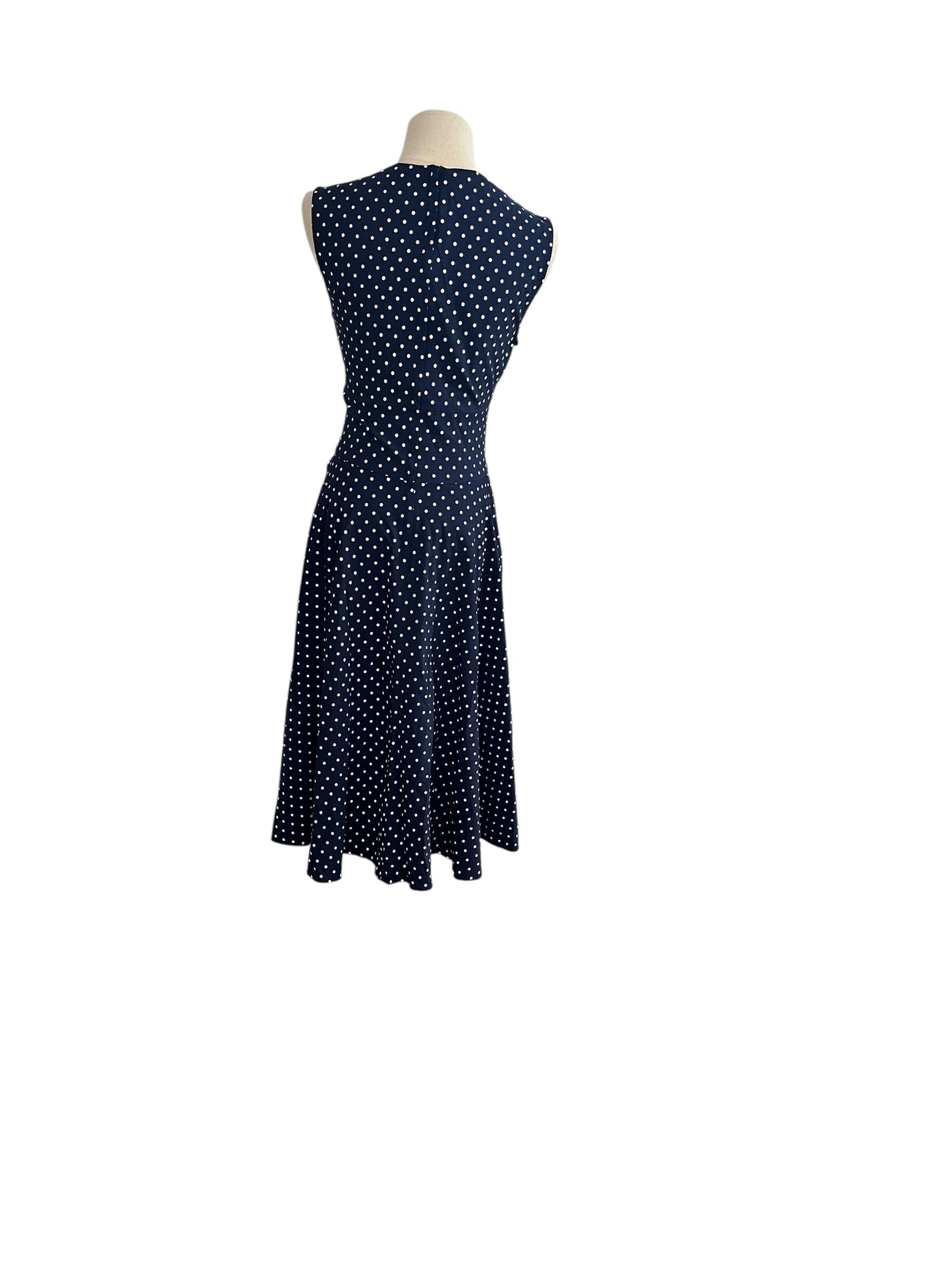 UNIQUE VINTAGE NAVY POLKADOT DRESS | 6-8