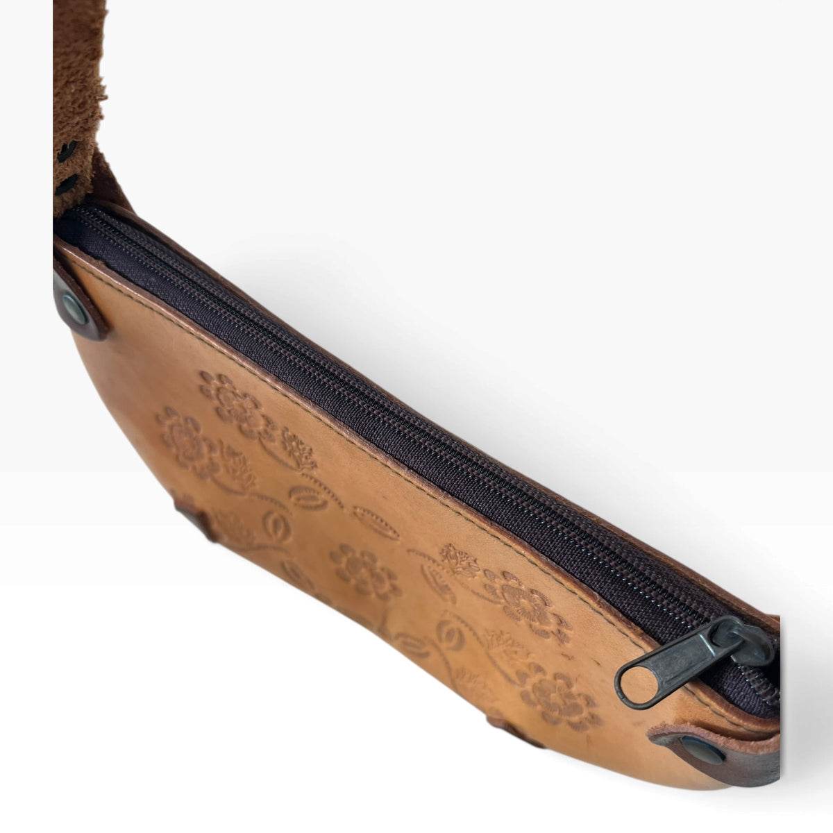 LIGHT BROWN TOOLED LEATHER HANDBAG