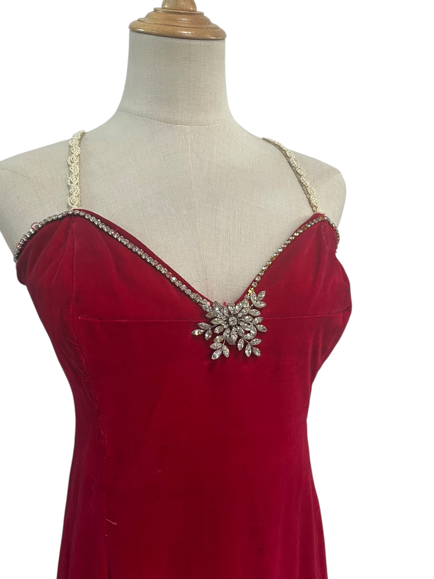 VINTAGE RED VELVET FISHTAIL DRESS SZ 10