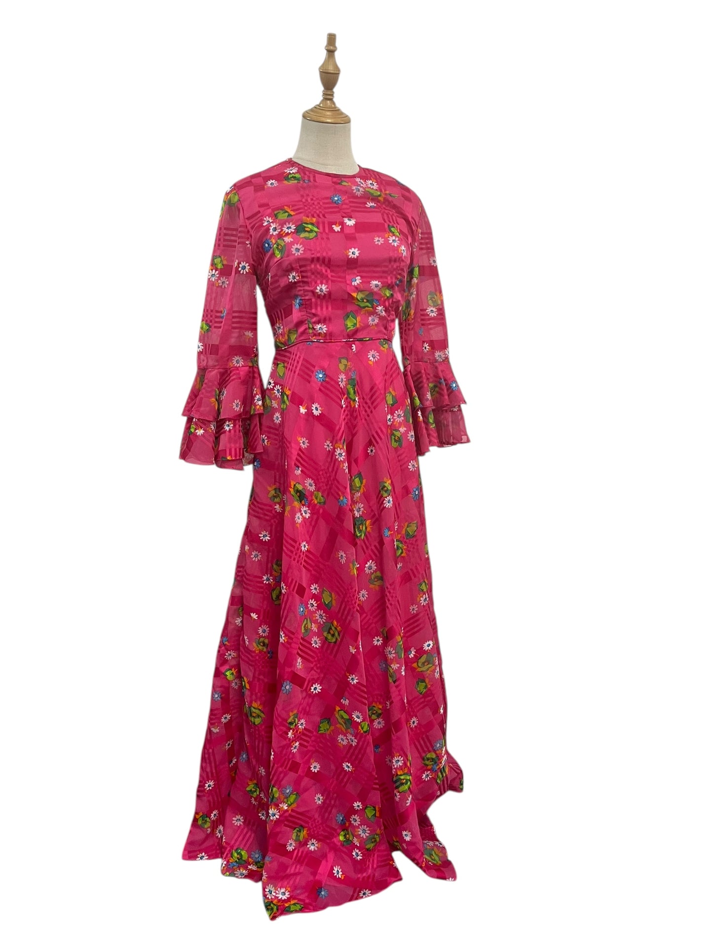 PINK DAISY RUFFLE 70S DRESS SZ 10