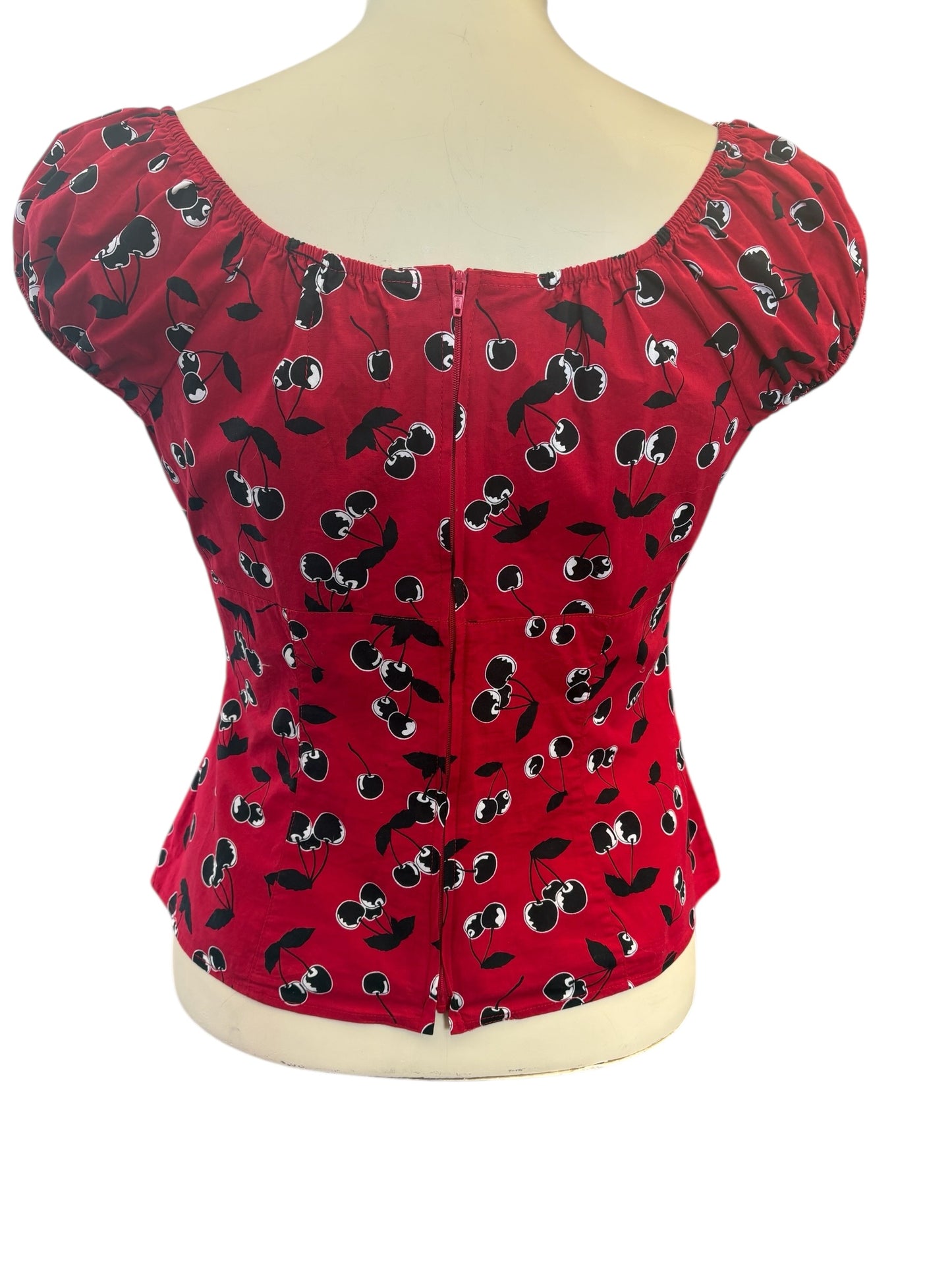 HELL BUNNY RED CHERRY PEASANT TOP | XL