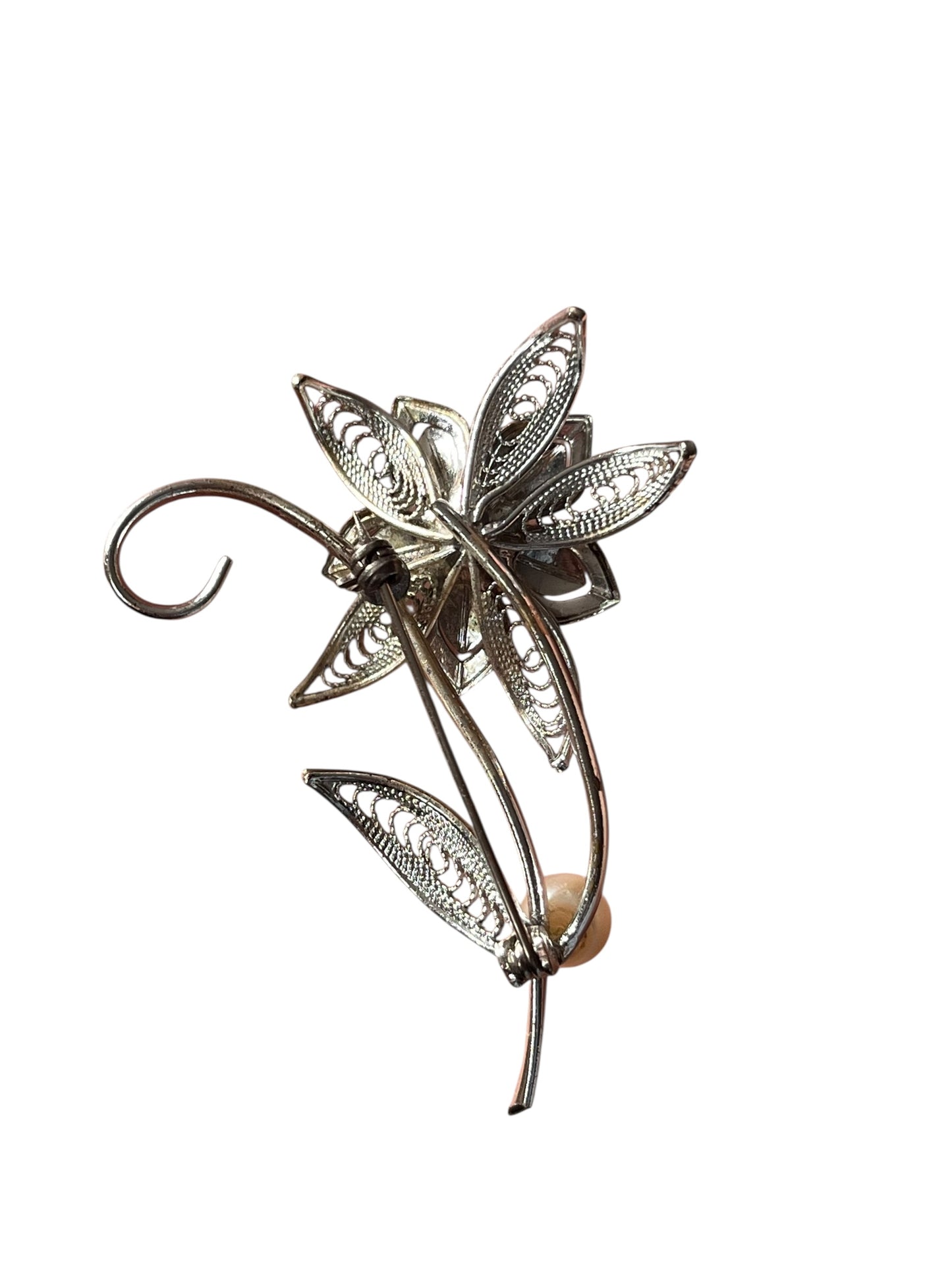 SILVER PEARL BROOCH