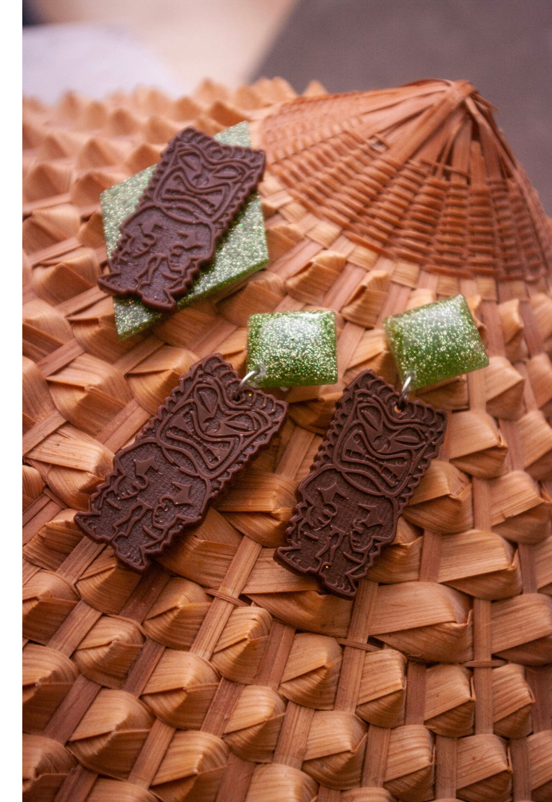 LIME GREEN TIKI EARRINGS