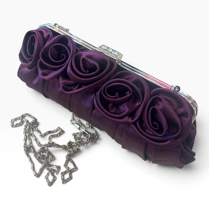 AUBERGINE ROSETTE EVENING BAG