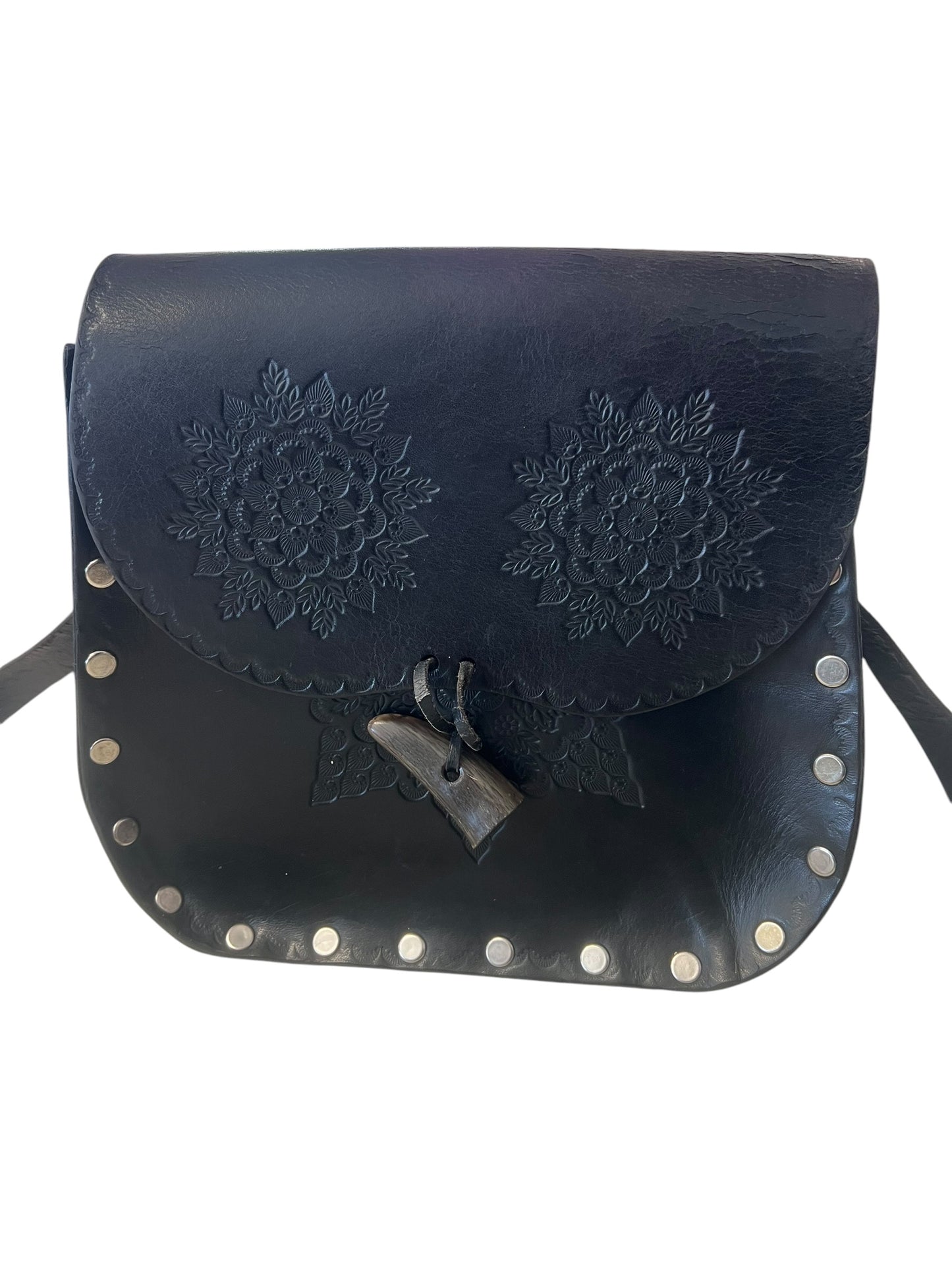 BLACK TOOLED LEATHER BAG