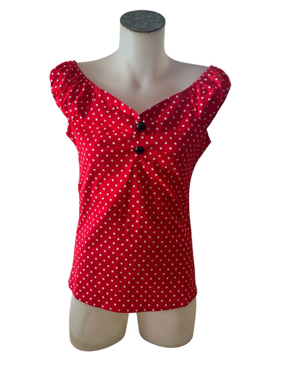 RED POLKA DOT PEASANT TOP | S