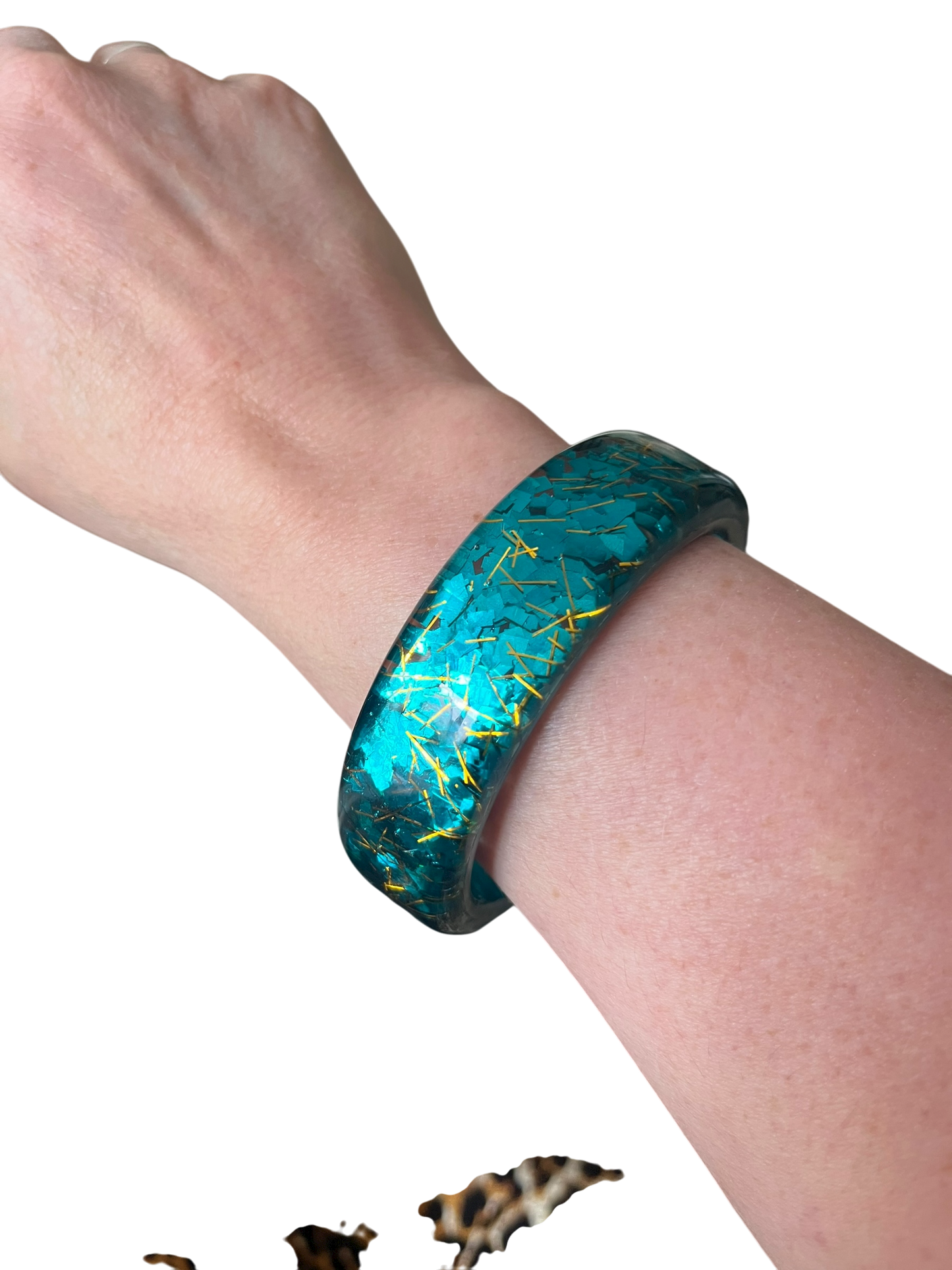 TEAL GREEN & GOLD GLITTER BANGLE