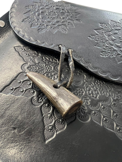 BLACK TOOLED LEATHER BAG