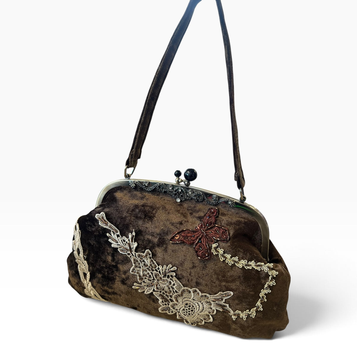 BROWN VELVET SHOULDER BAG