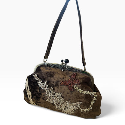 BROWN VELVET SHOULDER BAG