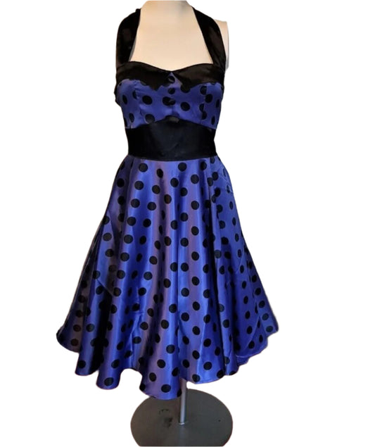 HELLBUNNY BLUE POLKADOT DRESS SZ L/14
