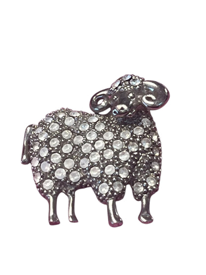 SILVER RAM DIAMANTE BROOCH