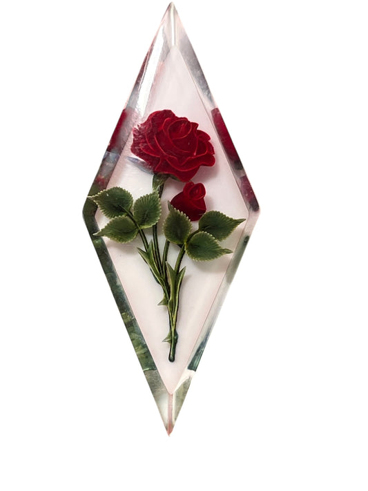 DIAMOND ROSE LUCITE BROOCH