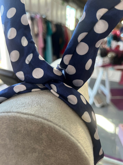 SATIN NAVY POLKADOT WIRE HAIR BAND