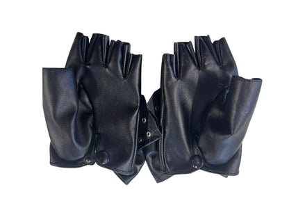 BLACK PLEATHER FINGERLESS GLOVES