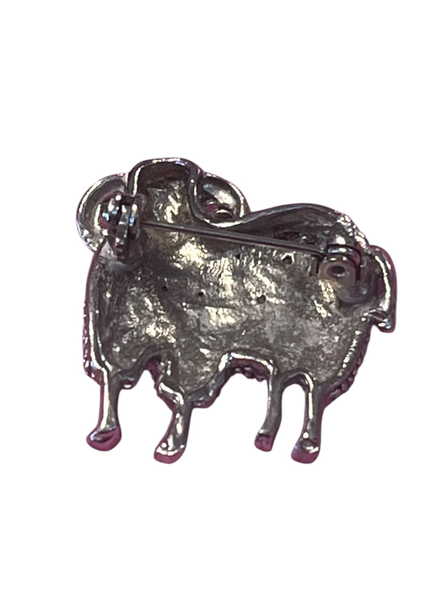 SILVER RAM DIAMANTE BROOCH
