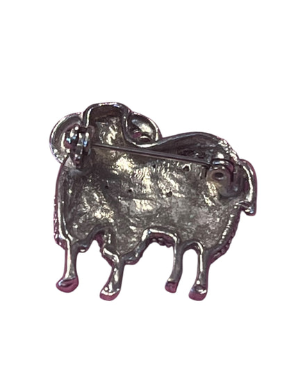 SILVER RAM DIAMANTE BROOCH