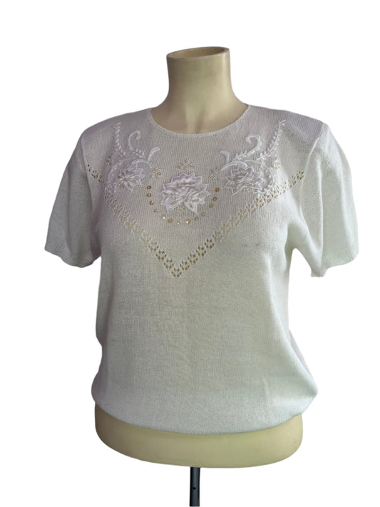 CURRENTS WHITE APPLIQUE TOP SZ 16