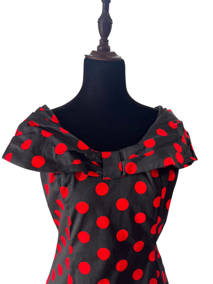 H&R RED POLKA DOT BLACK DRESS | 14