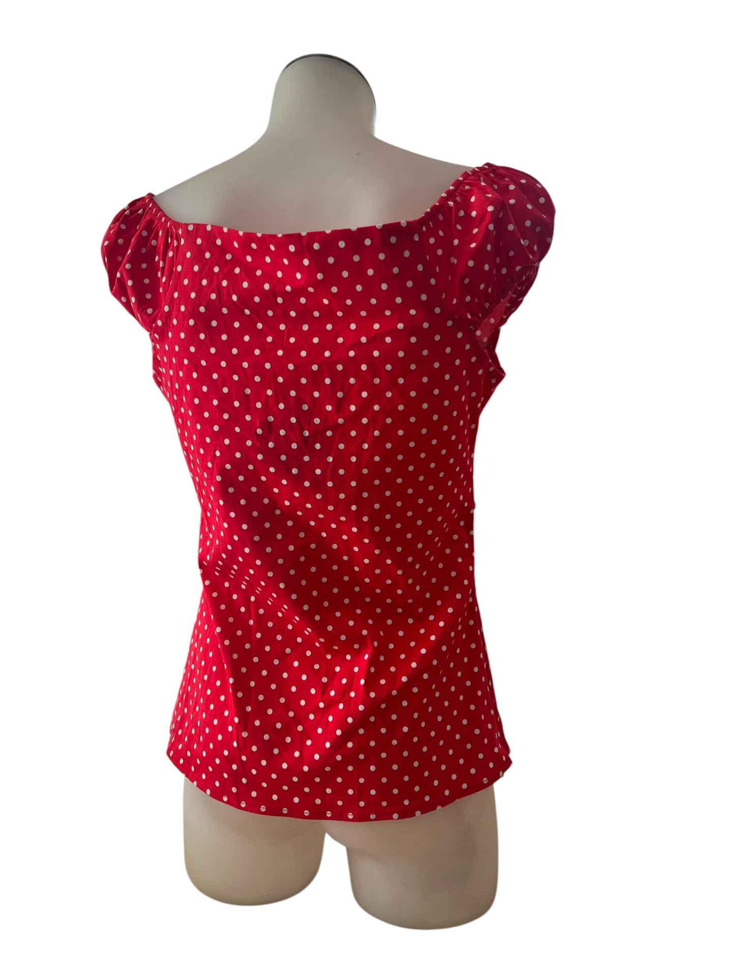 RED POLKA DOT PEASANT TOP | S