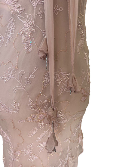 JENNY BANNISTER PINK BEADED SILK DRESS | 10