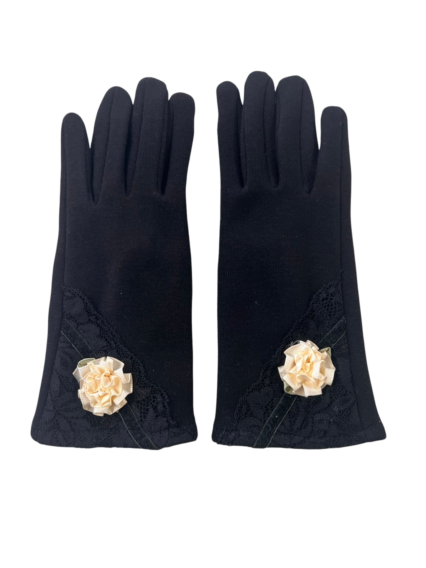 BLACK WITH CREAM ROSE GLOVES
