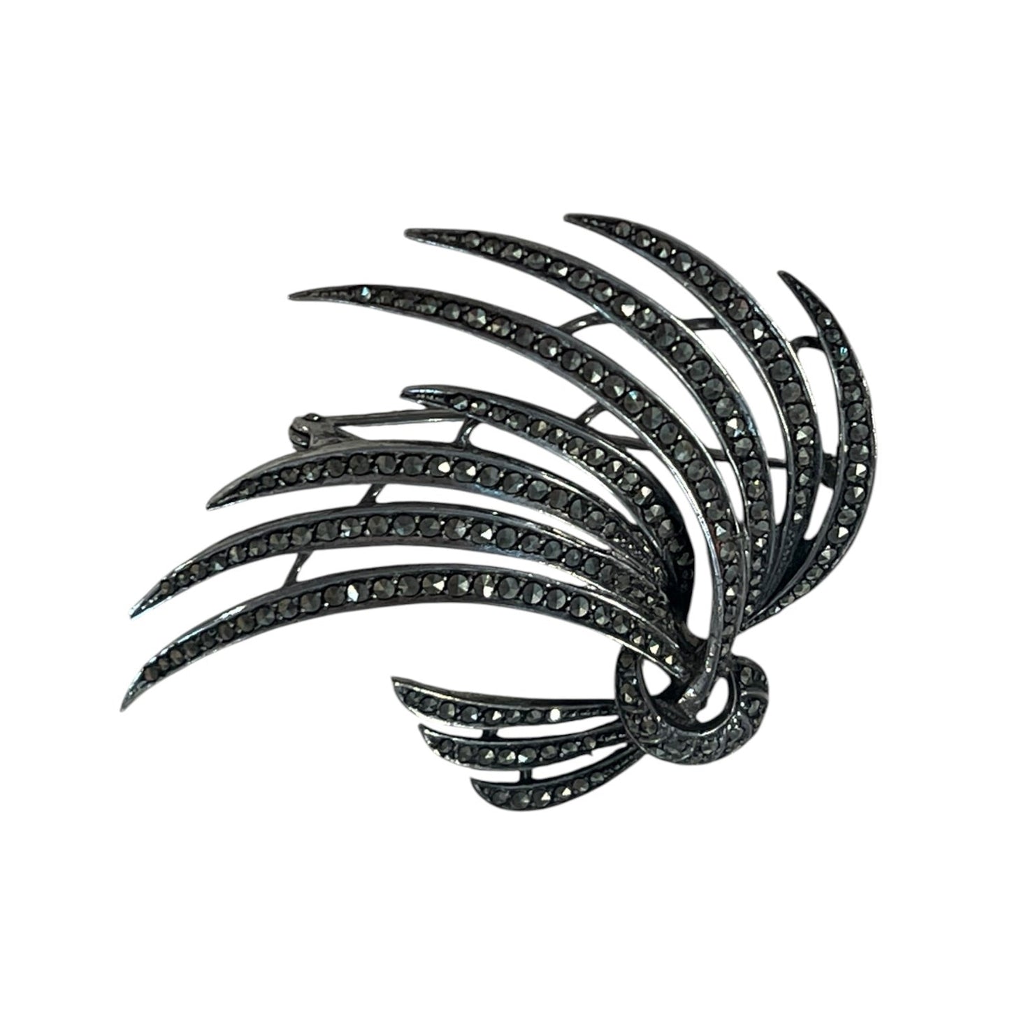 FEATHER SPRAY STERLING MARCASITE BROOCH