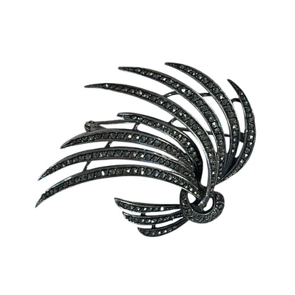 FEATHER SPRAY STERLING MARCASITE BROOCH