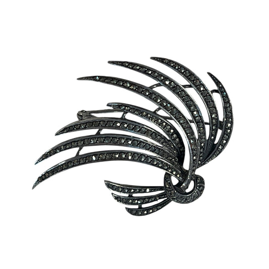 FEATHER SPRAY STERLING MARCASITE BROOCH