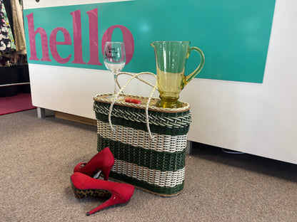 GREEN & WHITE WICKER BAG