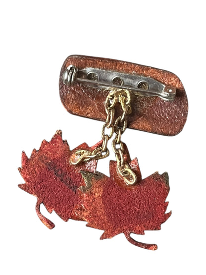 LEATHER MAPLE LEAF BROOCH