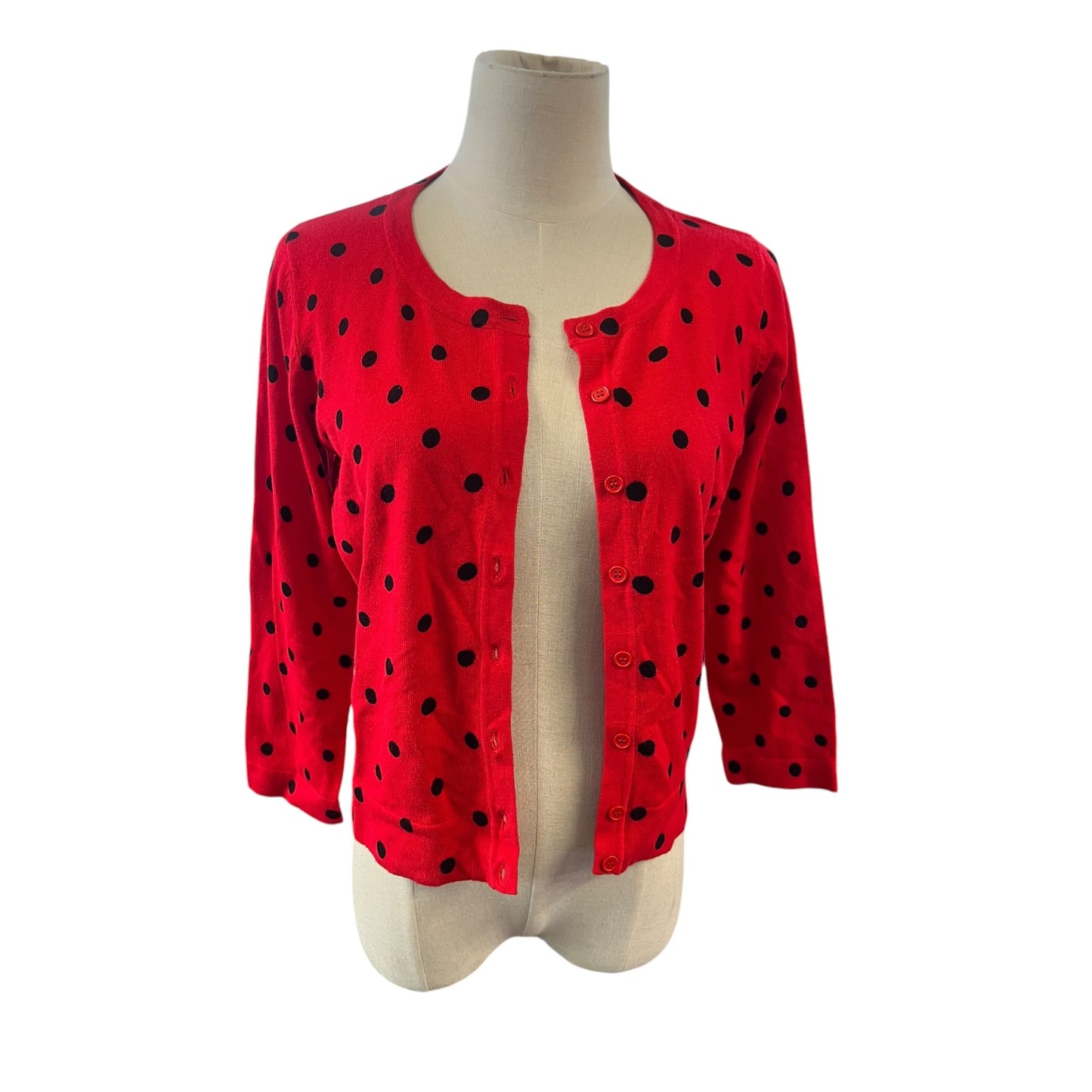 JACQUI E RED POLKADOT CARDIGAN | S