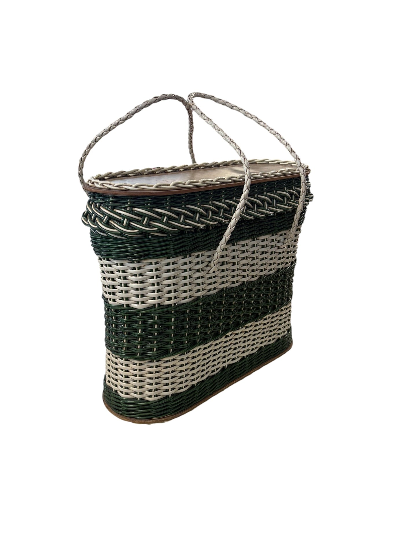 GREEN & WHITE WICKER BAG