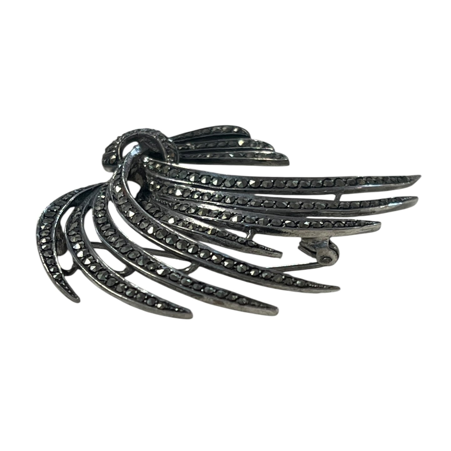 FEATHER SPRAY STERLING MARCASITE BROOCH