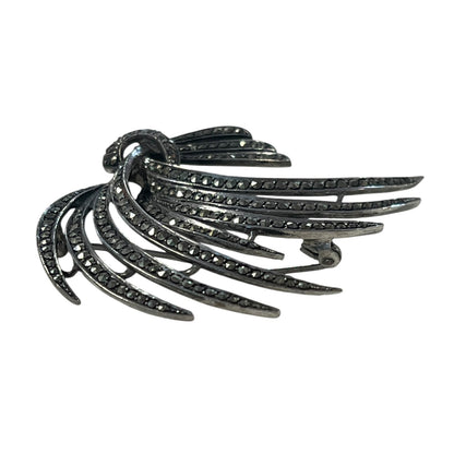FEATHER SPRAY STERLING MARCASITE BROOCH
