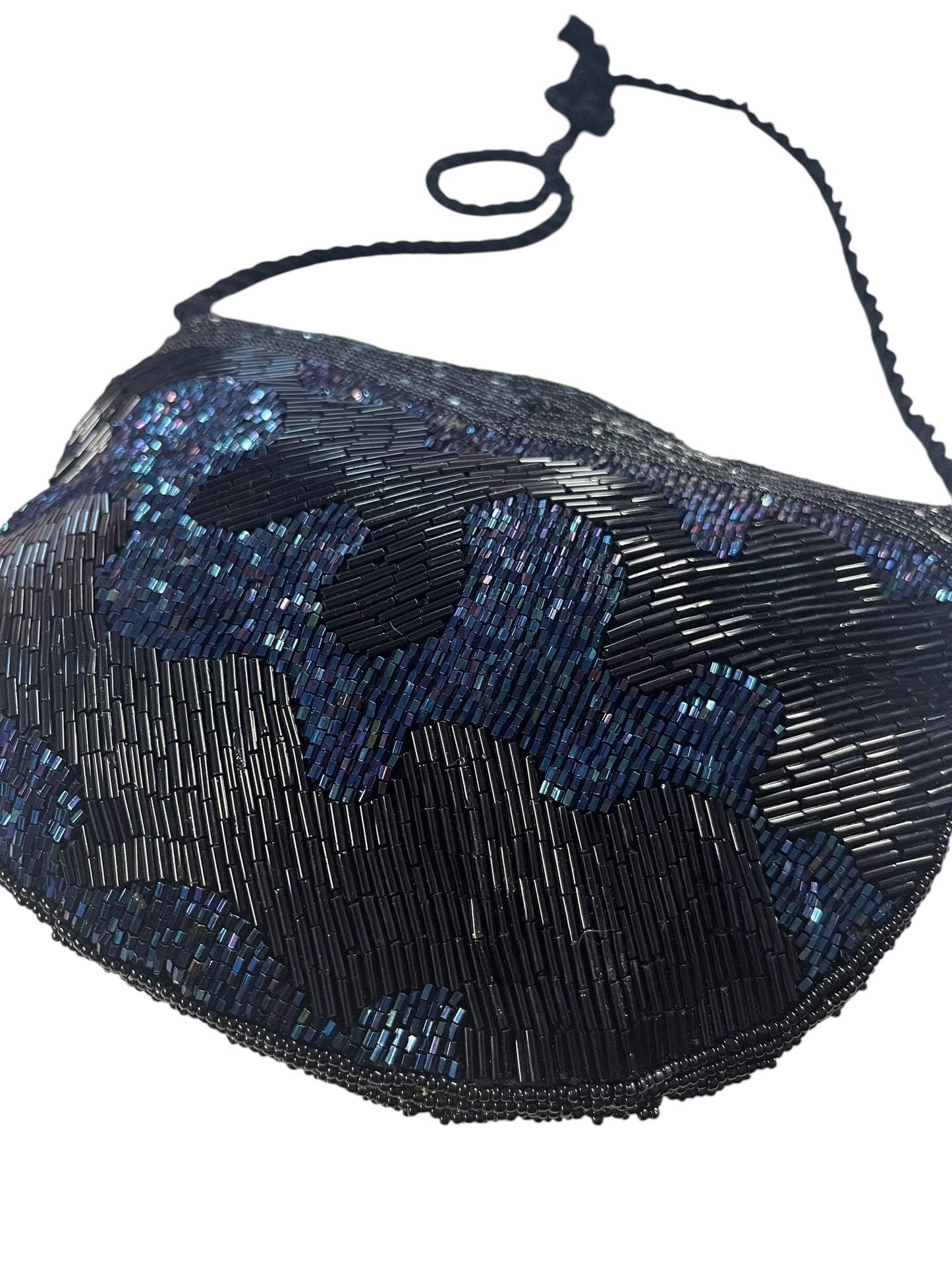 BLACK & BLUE BEADED SHOULDER BAG