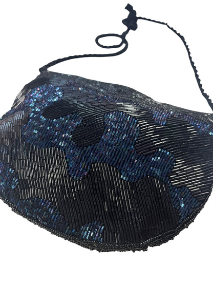 BLACK & BLUE BEADED SHOULDER BAG