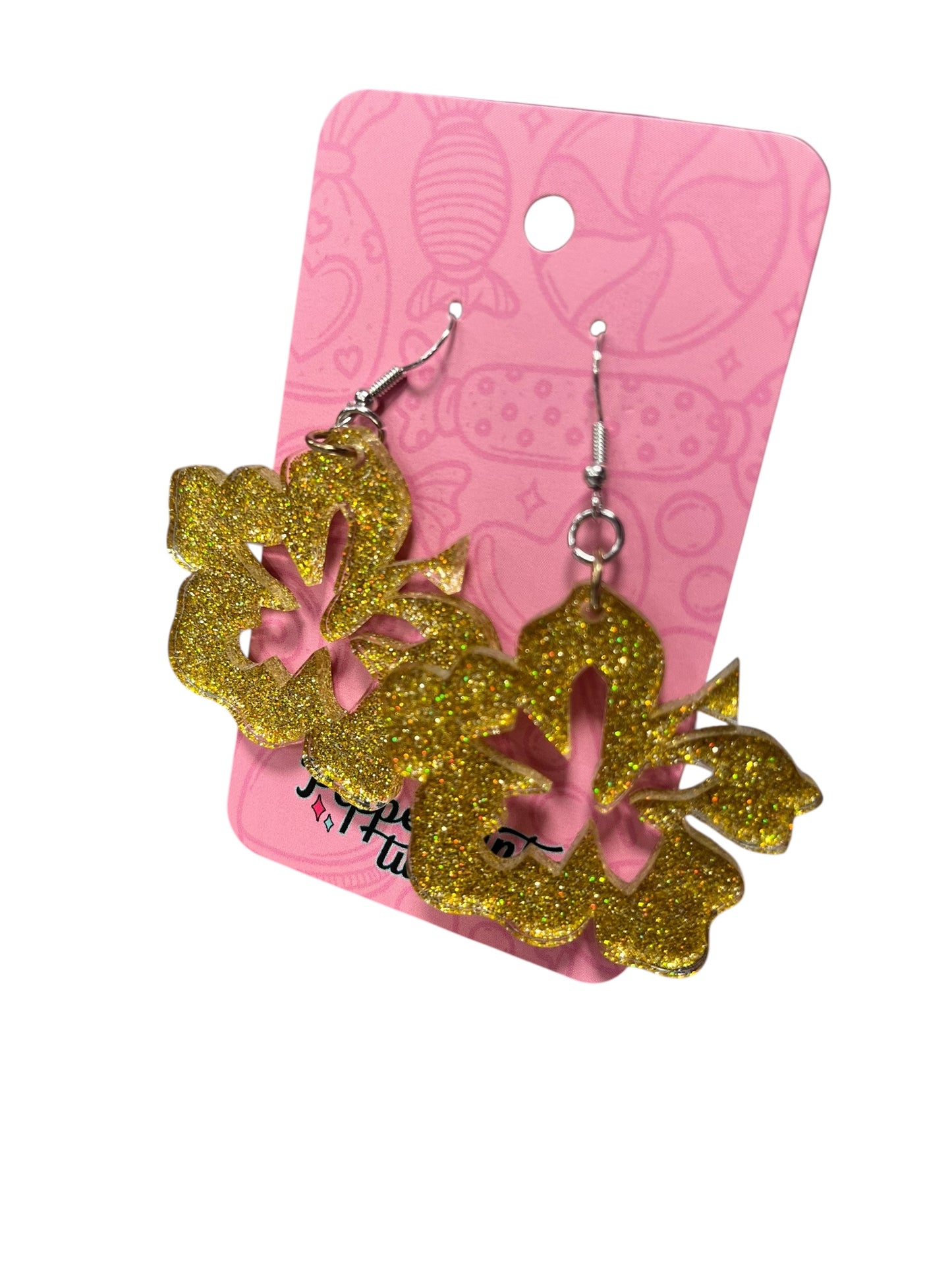 GOLD HIBISCUS GLITTER EARRINGS
