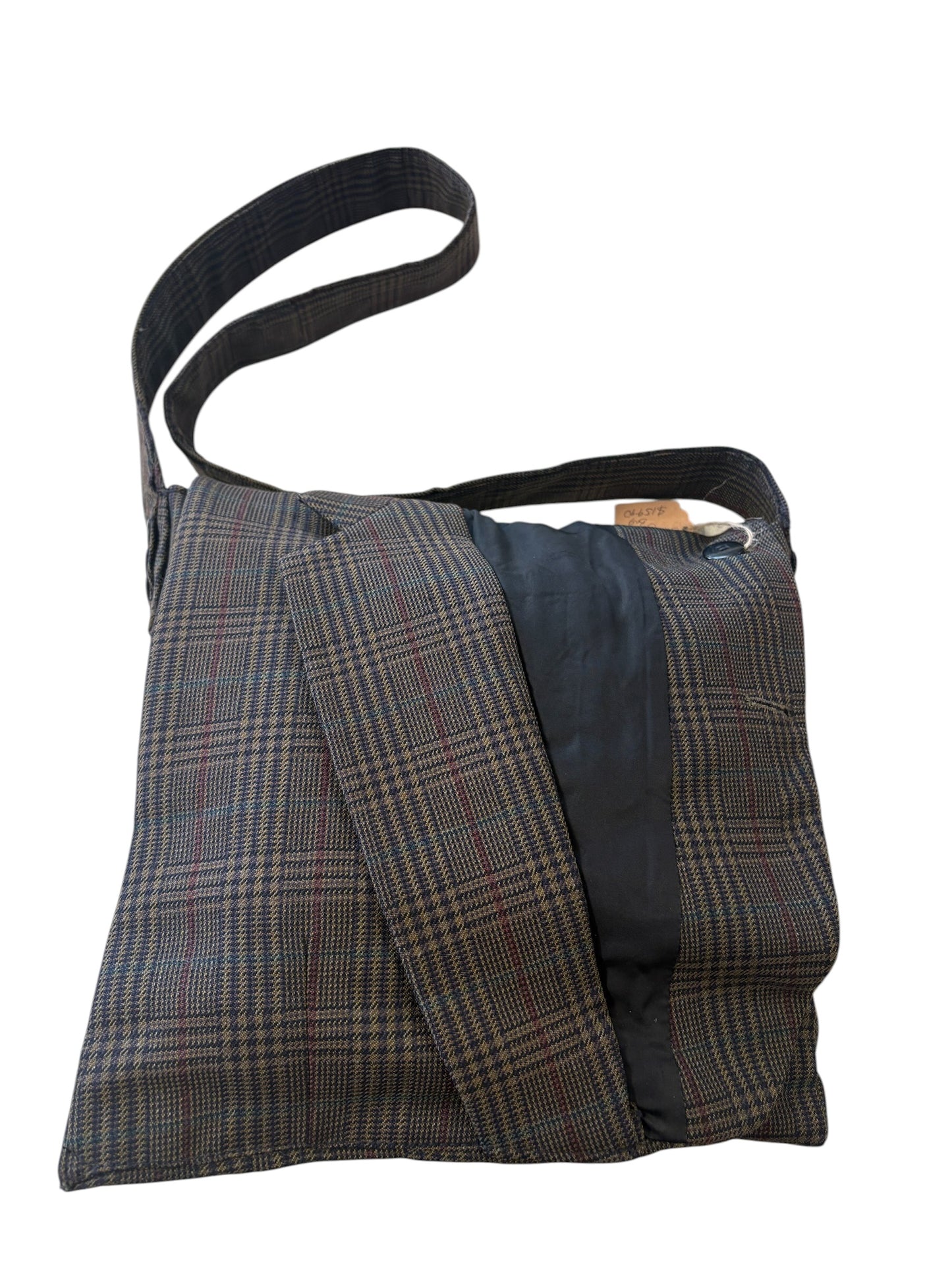 BROWN PLAID RECYCLED SUIT JACKET SATCHEL