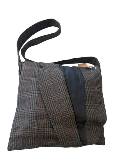 BROWN PLAID RECYCLED SUIT JACKET SATCHEL
