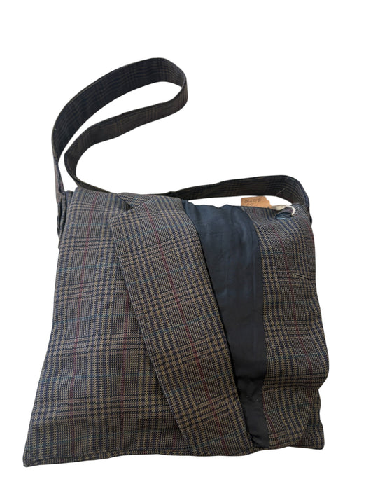 BROWN PLAID RECYCLED SUIT JACKET SATCHEL